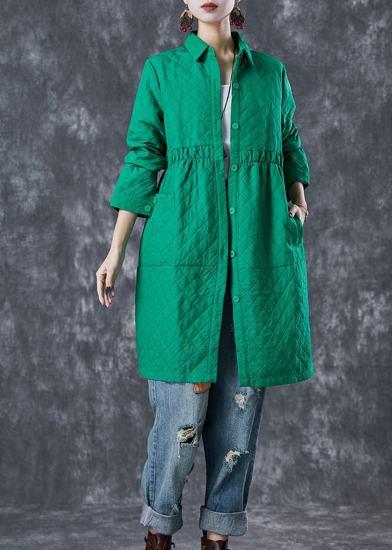 Boheemse Groene Peter Pan Kraag Geruite Katoenen Jas Herfst - Dames trenchcoats