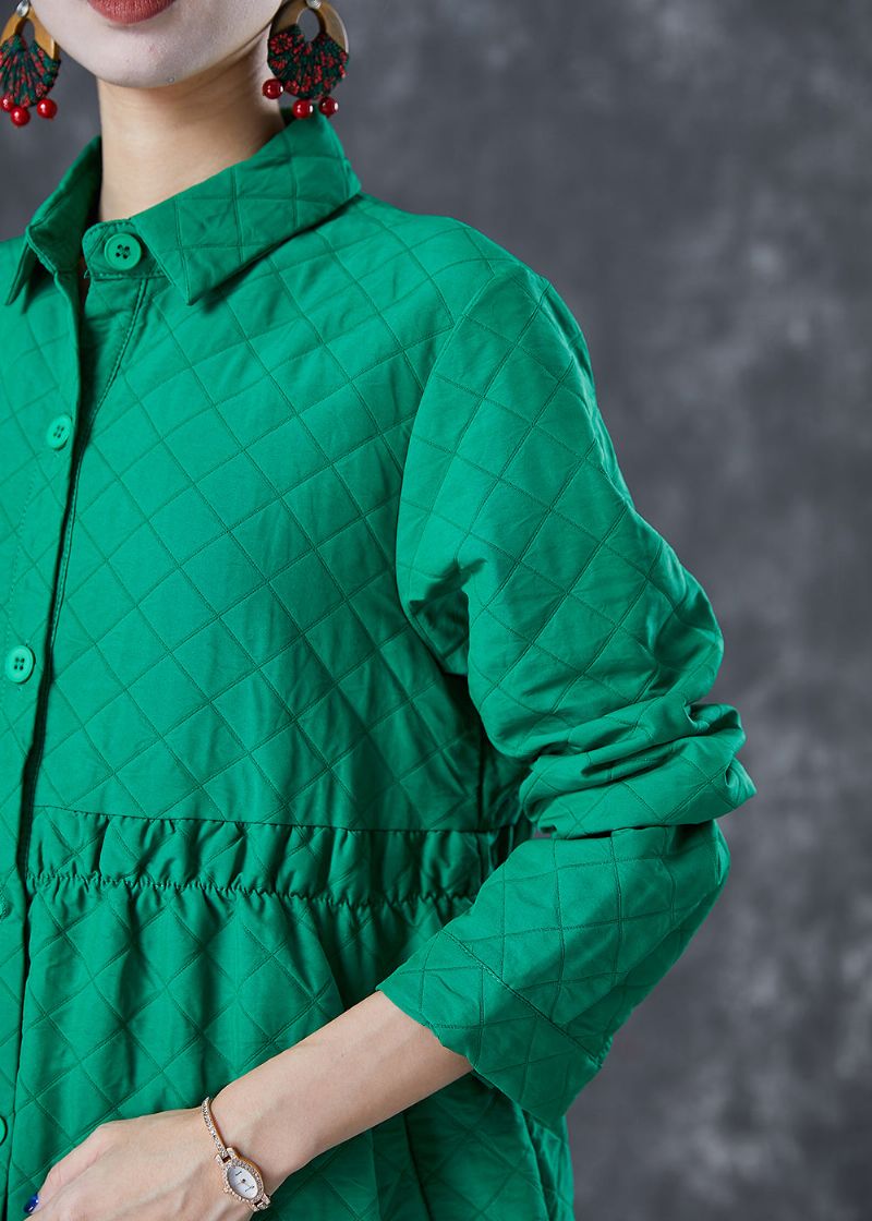 Boheemse Groene Peter Pan Kraag Geruite Katoenen Jas Herfst - Dames trenchcoats