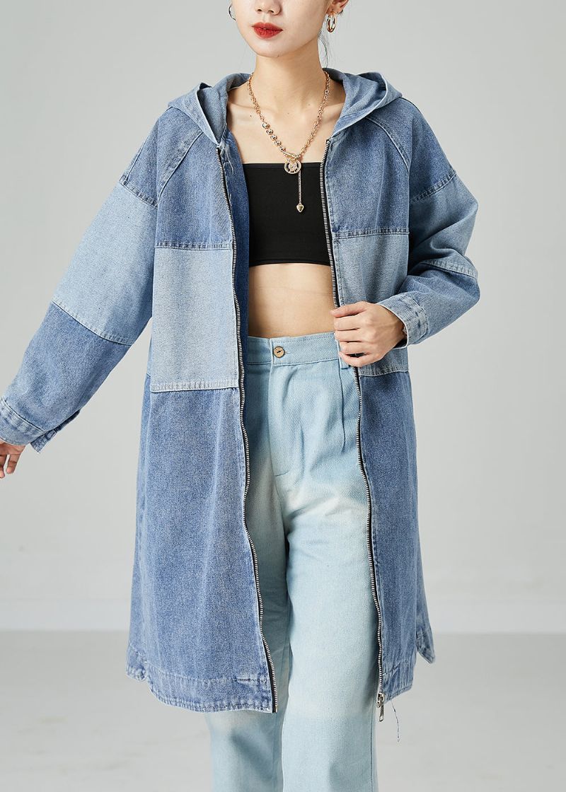 Boheemse Lichtblauwe Oversized Patchwork Katoenen Denimjas Lente