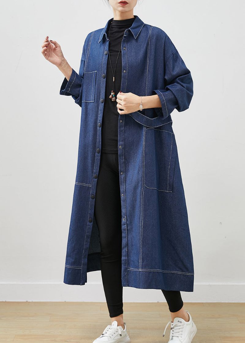 Boheemse Marineblauwe Denimjas Met Oversized Zakken Lente