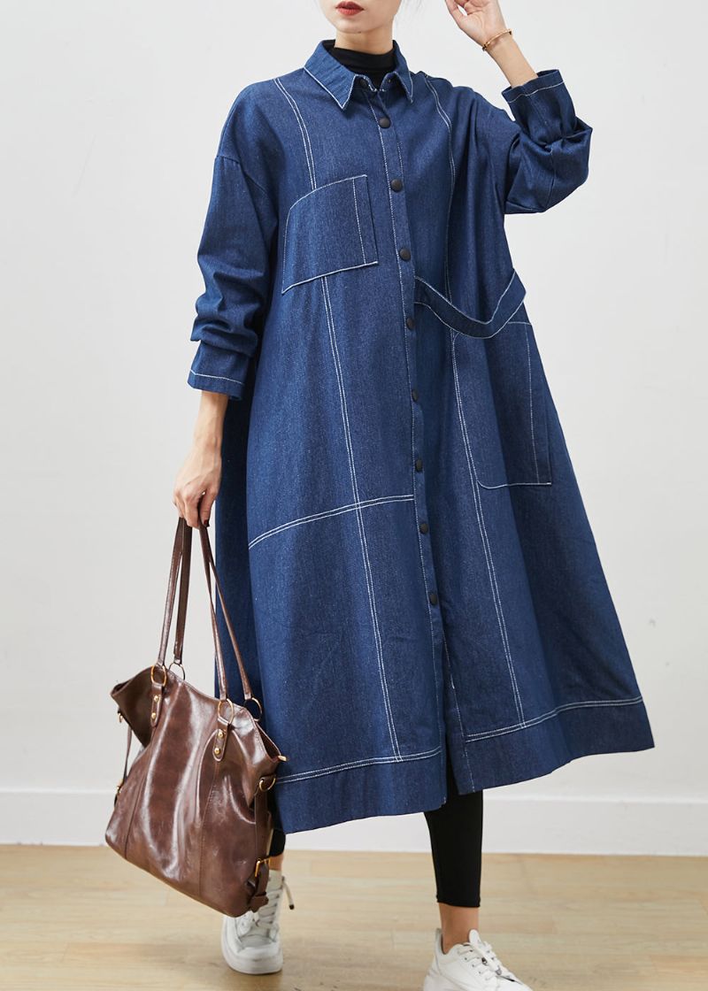 Boheemse Marineblauwe Denimjas Met Oversized Zakken Lente - Dames trenchcoats