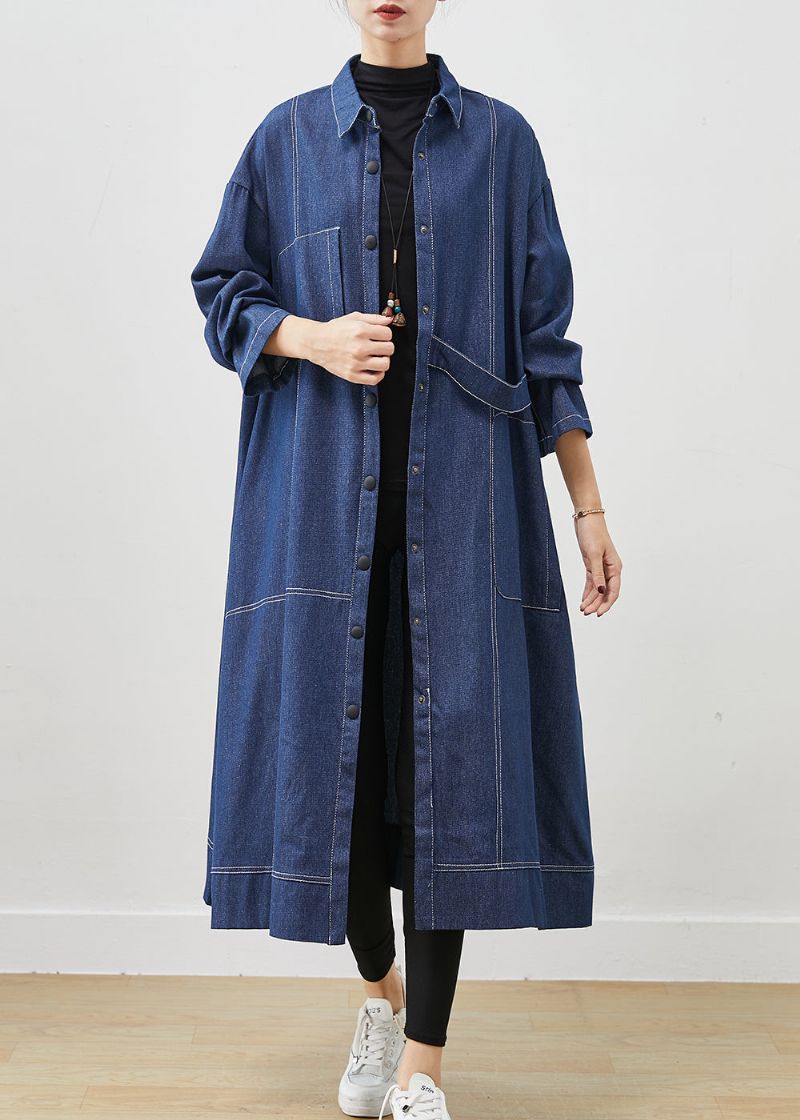 Boheemse Marineblauwe Denimjas Met Oversized Zakken Lente - Dames trenchcoats