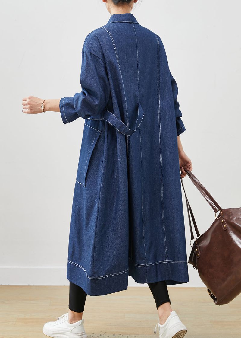 Boheemse Marineblauwe Denimjas Met Oversized Zakken Lente - Dames trenchcoats