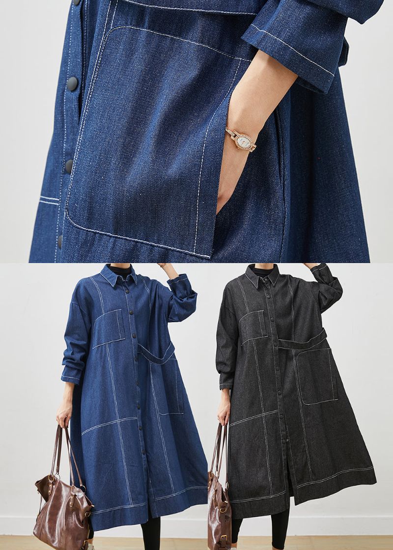 Boheemse Marineblauwe Denimjas Met Oversized Zakken Lente - Dames trenchcoats