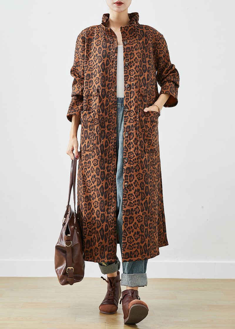 Boho Oversized Katoenen Trenchcoats Met Luipaardprint Herfst - Dames trenchcoats