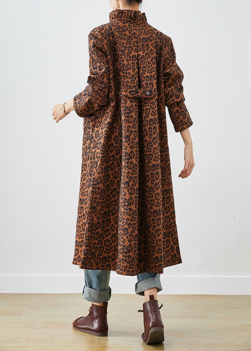 Boho Oversized Katoenen Trenchcoats Met Luipaardprint Herfst - Dames trenchcoats