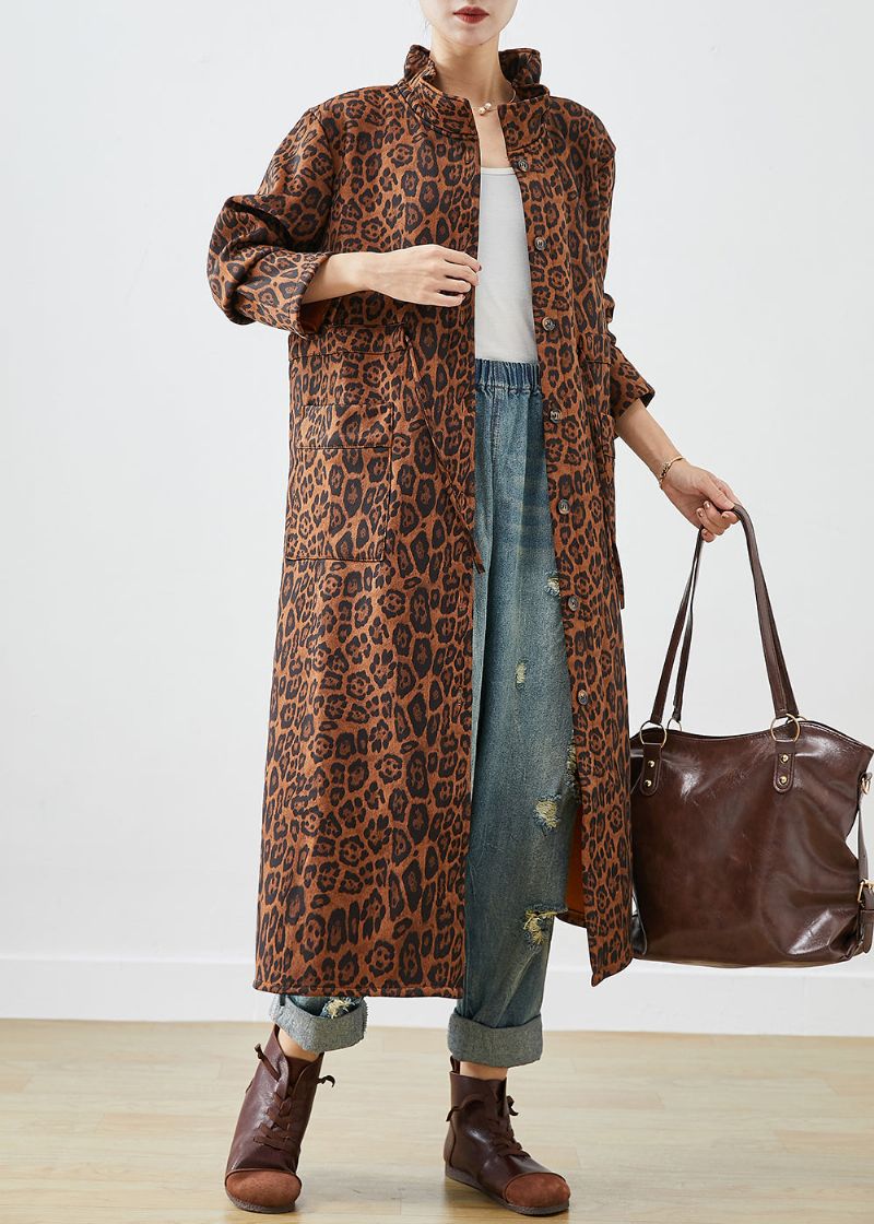 Boho Oversized Katoenen Trenchcoats Met Luipaardprint Herfst - Dames trenchcoats