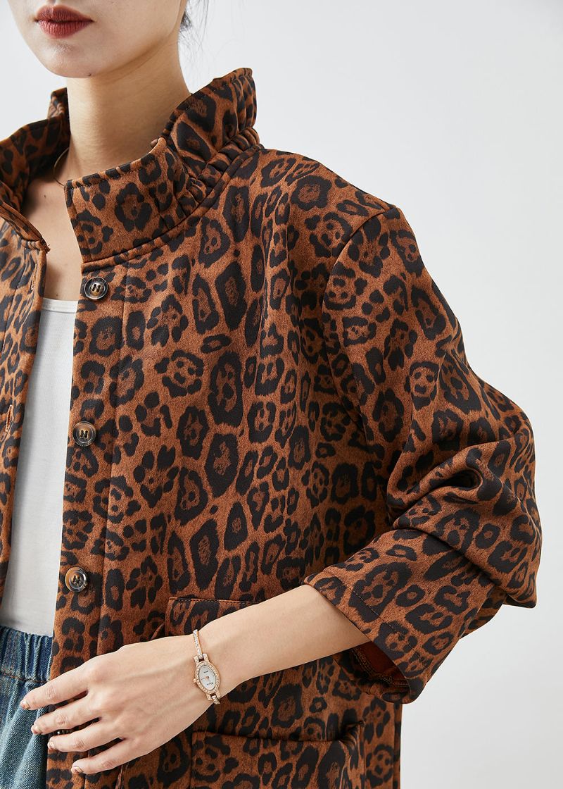 Boho Oversized Katoenen Trenchcoats Met Luipaardprint Herfst - Dames trenchcoats