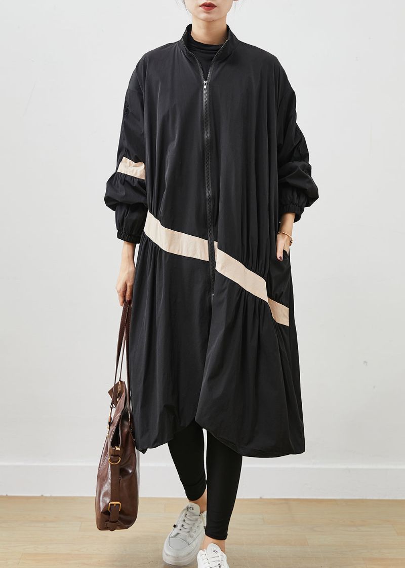 Boho Zwarte Oversized Patchwork Trenchcoats Lente