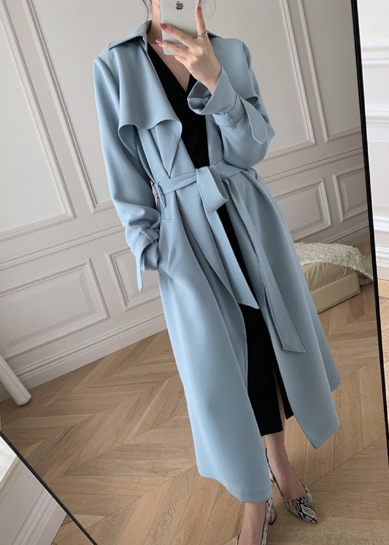 Boutique Blauwe Peter Pan-kraag Zakken Trenchcoats Met Lange Mouwen - Blauw