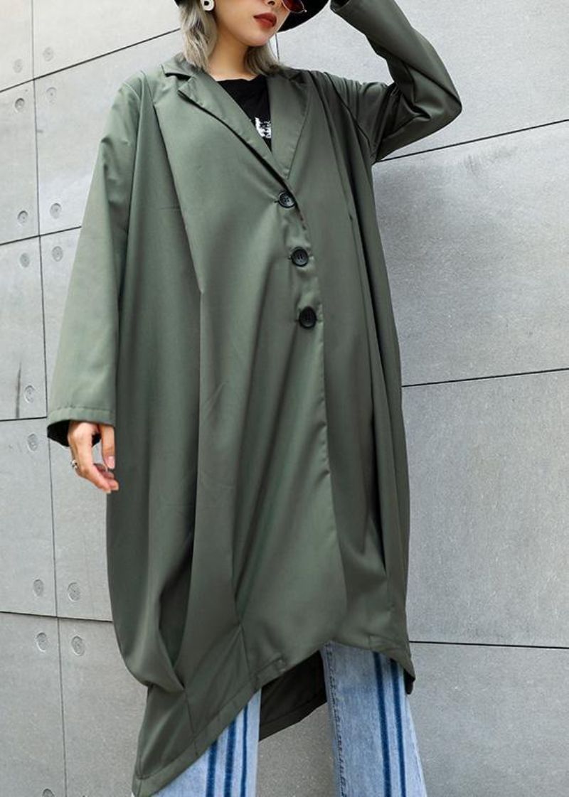 Boutique Grijsgroen Jassen Oversized Maxi-jas Voor Dames Met Ingekerfde Zakken Asymmetrische Uitloper - Dames trenchcoats