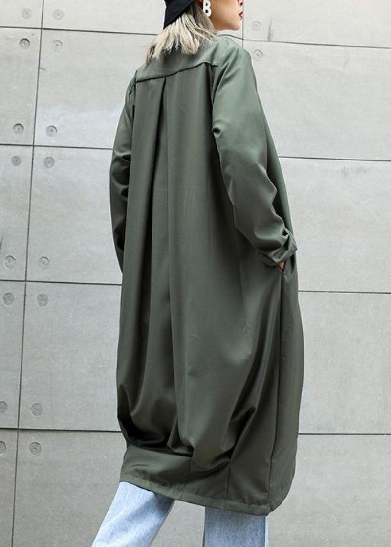 Boutique Grijsgroen Jassen Oversized Maxi-jas Voor Dames Met Ingekerfde Zakken Asymmetrische Uitloper - Dames trenchcoats