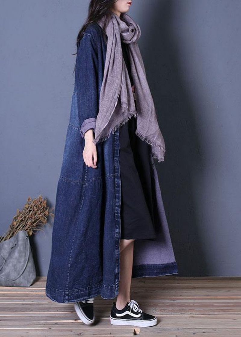 Boutique Oversized Denimblauwe Patchwork Button-down Damesjassen Met Lange Herfst - Dames trenchcoats