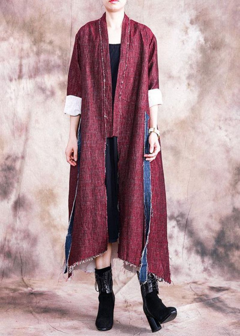 Boutique Oversized Lange Jas Herfst Damesjassen Rode Asymmetrische Patchwork Jas Dames