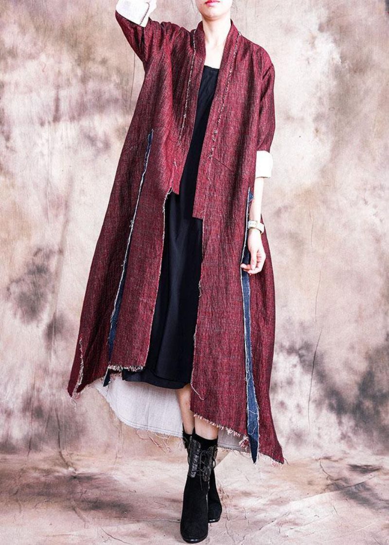 Boutique Oversized Lange Jas Herfst Damesjassen Rode Asymmetrische Patchwork Jas Dames - Rood