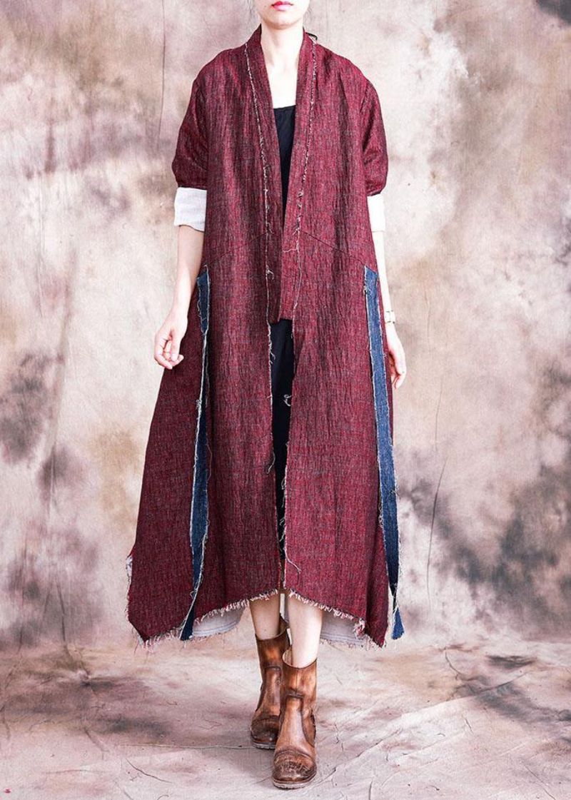 Boutique Oversized Lange Jas Herfst Damesjassen Rode Asymmetrische Patchwork Jas Dames - Rood