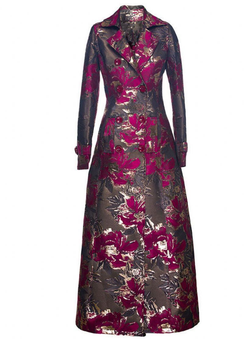 Boutique Rose Double Breast Print Fijn Katoen Gevuld Dames Trench Winter - Dames trenchcoats