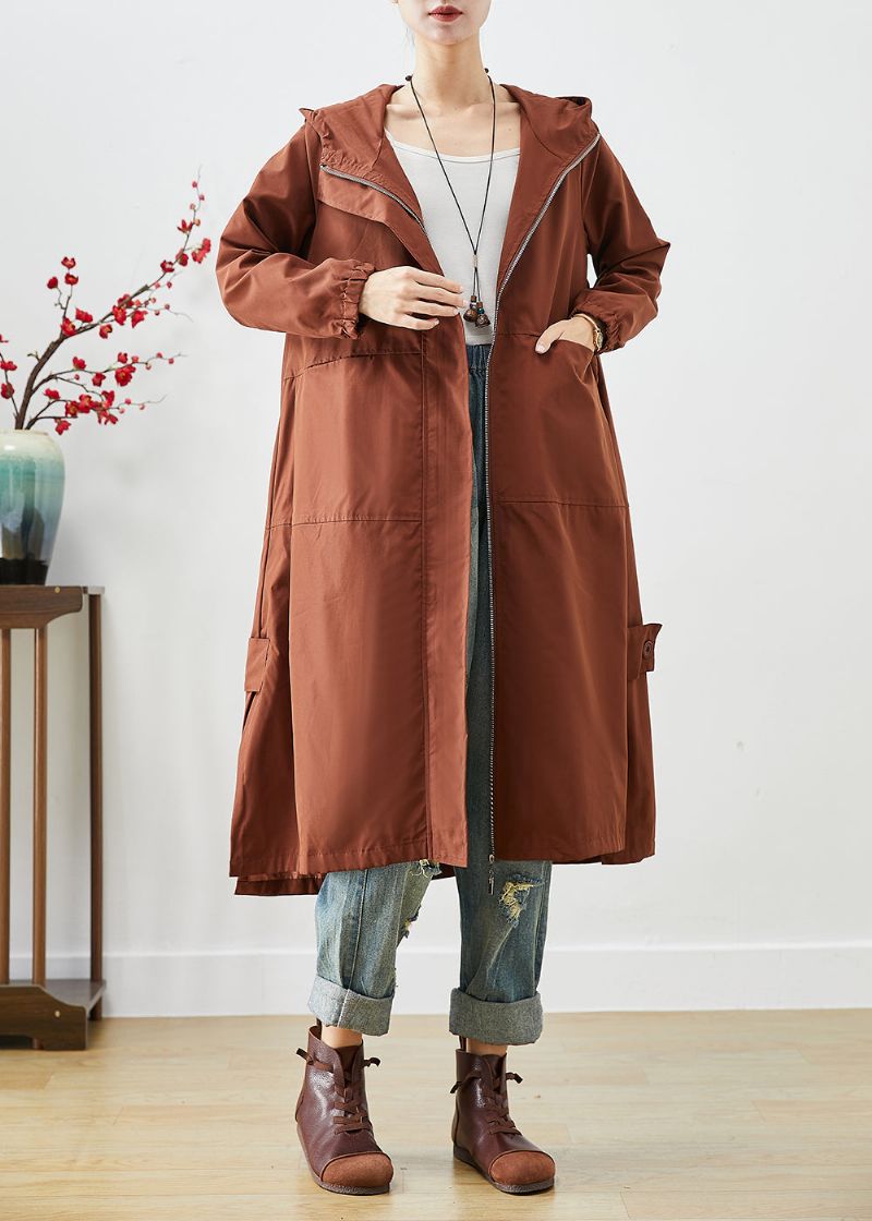 Bruine Oversized Spandex Trenchcoat Met Ritssluiting En Herfst - Dames trenchcoats