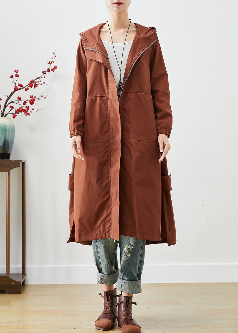 Bruine Oversized Spandex Trenchcoat Met Ritssluiting En Herfst - Dames trenchcoats