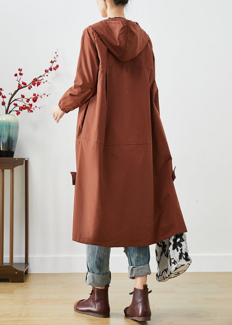 Bruine Oversized Spandex Trenchcoat Met Ritssluiting En Herfst - Dames trenchcoats