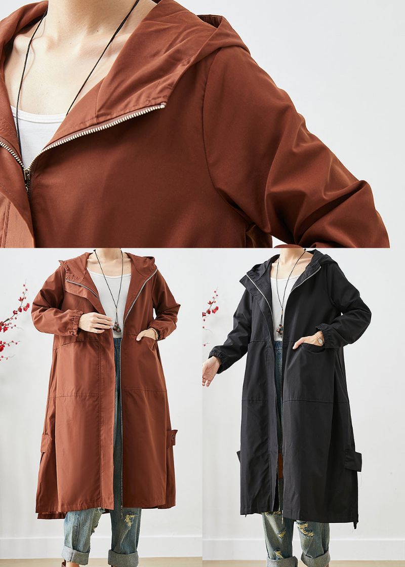 Bruine Oversized Spandex Trenchcoat Met Ritssluiting En Herfst - Dames trenchcoats