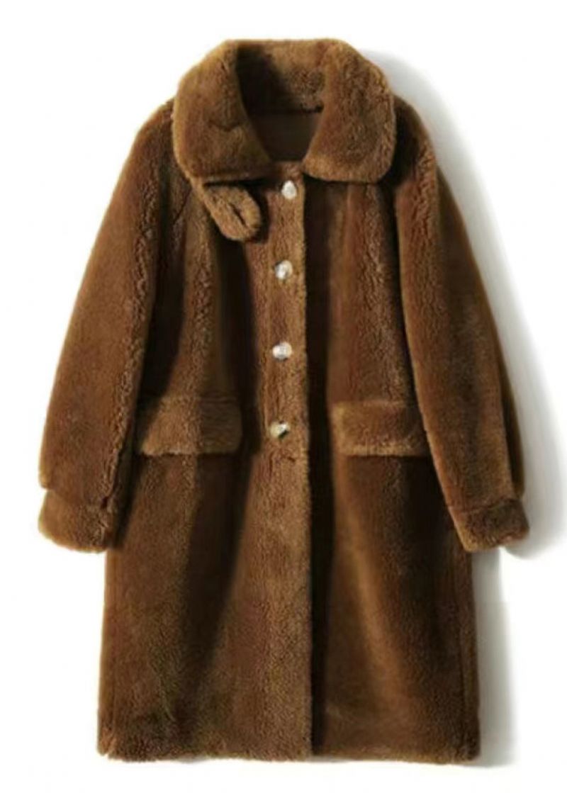 Camel Zakken Patchwork Wol Trench Stand Kraag Knoop Winter - Dames trenchcoats