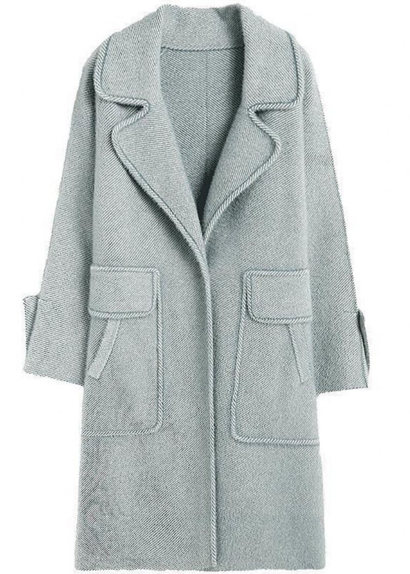 Casual Lichtblauwe Reverszakken Dikke Wollen Trenchcoat Herfst - Dames trenchcoats