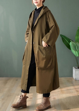 Casual Zwarte Capuchonzakken Patchwork Katoen Lange Trenchcoats Met Mouwen