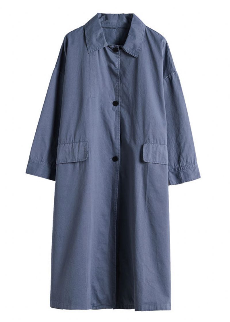 Chique Blauwe Peter Pan-kraag Knoop Katoenen Trenchcoats Lente - Blauw