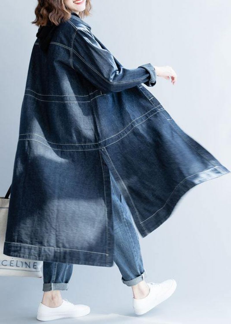 Chique Zij Open Fijne Jassen Dames Denim Blauwe Losse Vallen - Denimblauw