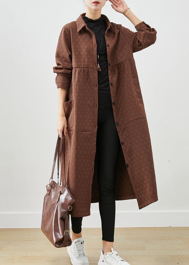 Chocolade Patchwork Katoenen Trenchcoats Oversized Zakken Herfst