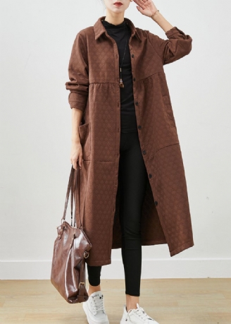 Chocolade Patchwork Katoenen Trenchcoats Oversized Zakken Herfst