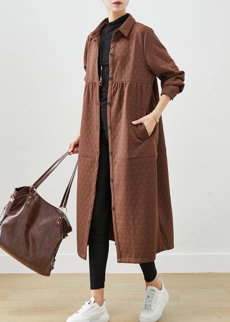 Chocolade Patchwork Katoenen Trenchcoats Oversized Zakken Herfst - Dames trenchcoats