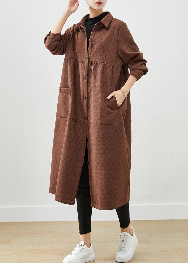 Chocolade Patchwork Katoenen Trenchcoats Oversized Zakken Herfst - Dames trenchcoats