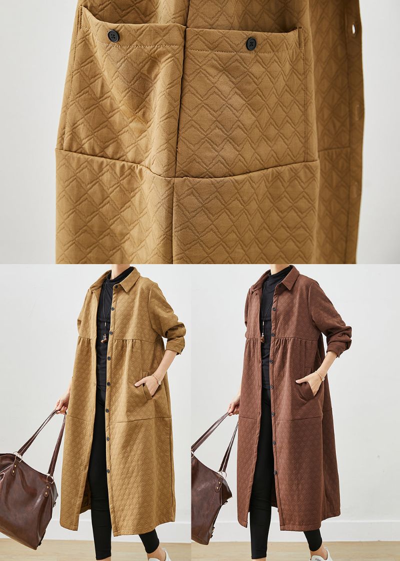 Chocolade Patchwork Katoenen Trenchcoats Oversized Zakken Herfst - Dames trenchcoats