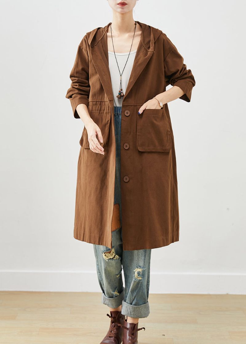 Chocoladekatoenen Trenchcoatzakken Met Capuchon Herfst - Dames trenchcoats