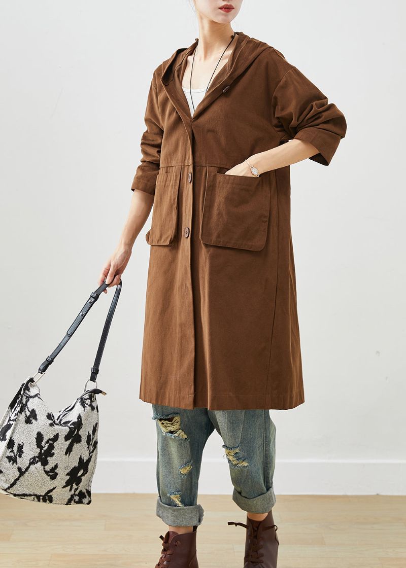 Chocoladekatoenen Trenchcoatzakken Met Capuchon Herfst - Dames trenchcoats