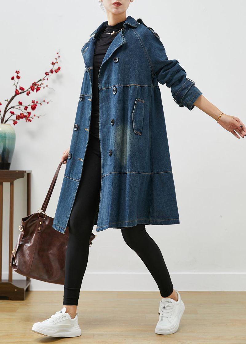 Dames Blauwe Oversized Denim Trenchcoats Met Dubbele Borsten Herfst - Dames trenchcoats