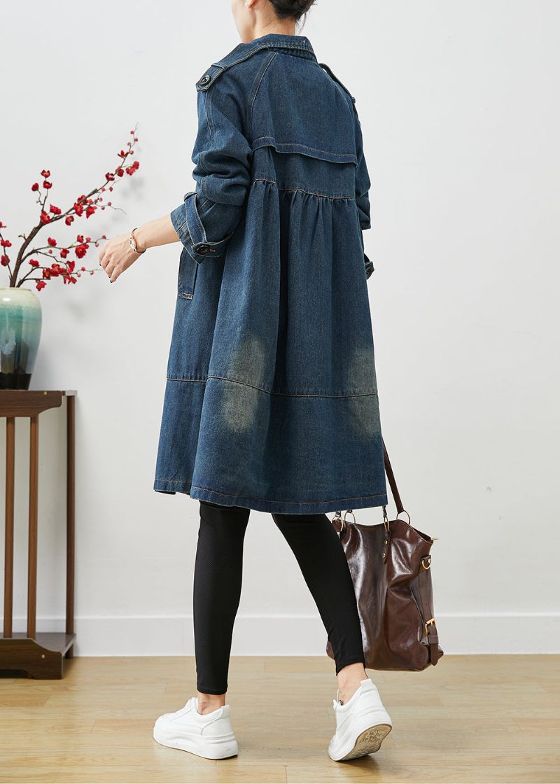 Dames Blauwe Oversized Denim Trenchcoats Met Dubbele Borsten Herfst - Dames trenchcoats