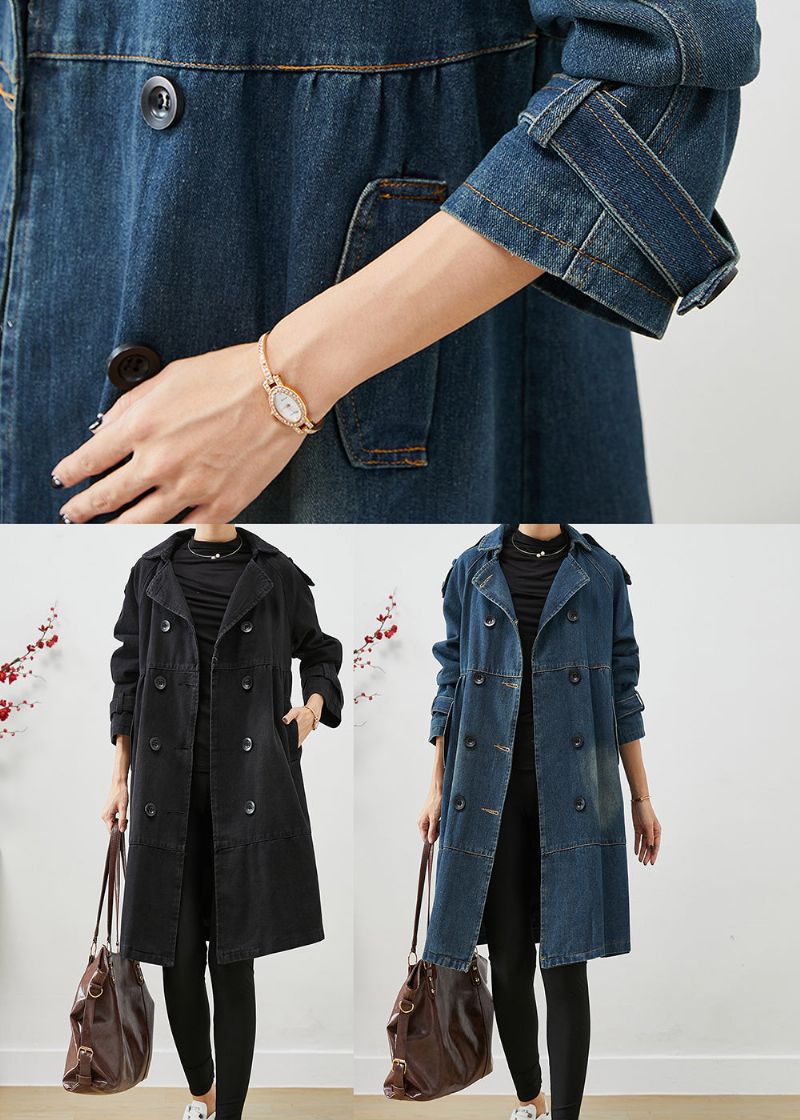 Dames Blauwe Oversized Denim Trenchcoats Met Dubbele Borsten Herfst - Dames trenchcoats