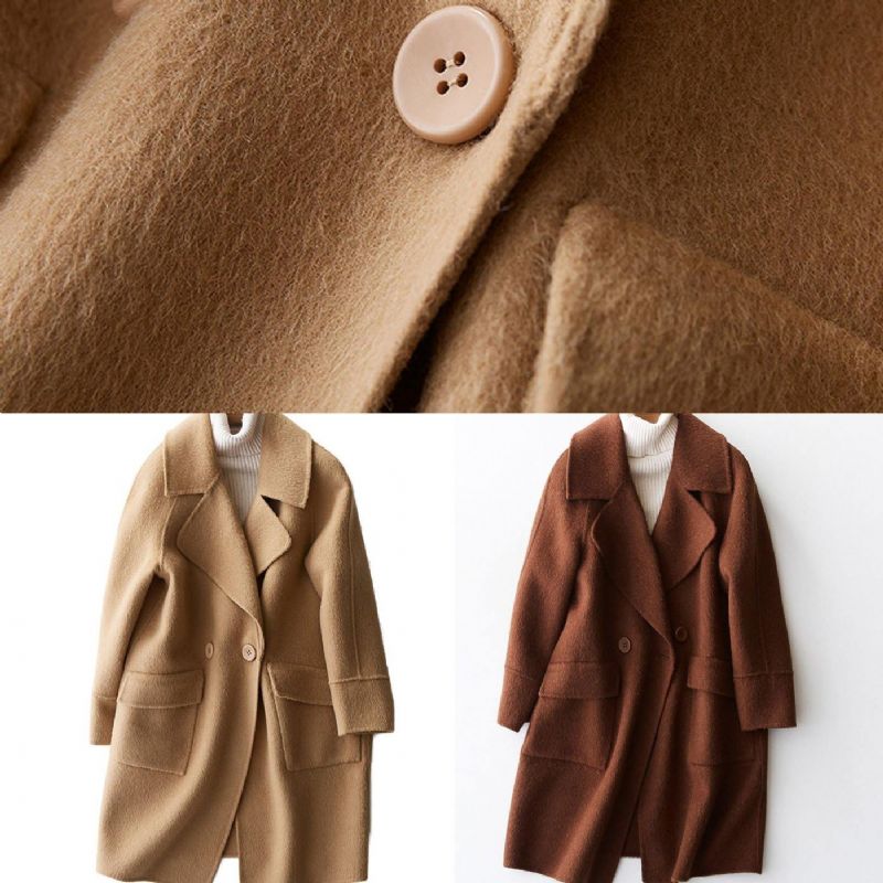 Dames Loszittende Winterjassen Grote Zakken Damesjassen Beige Wollen Jas - Dames trenchcoats