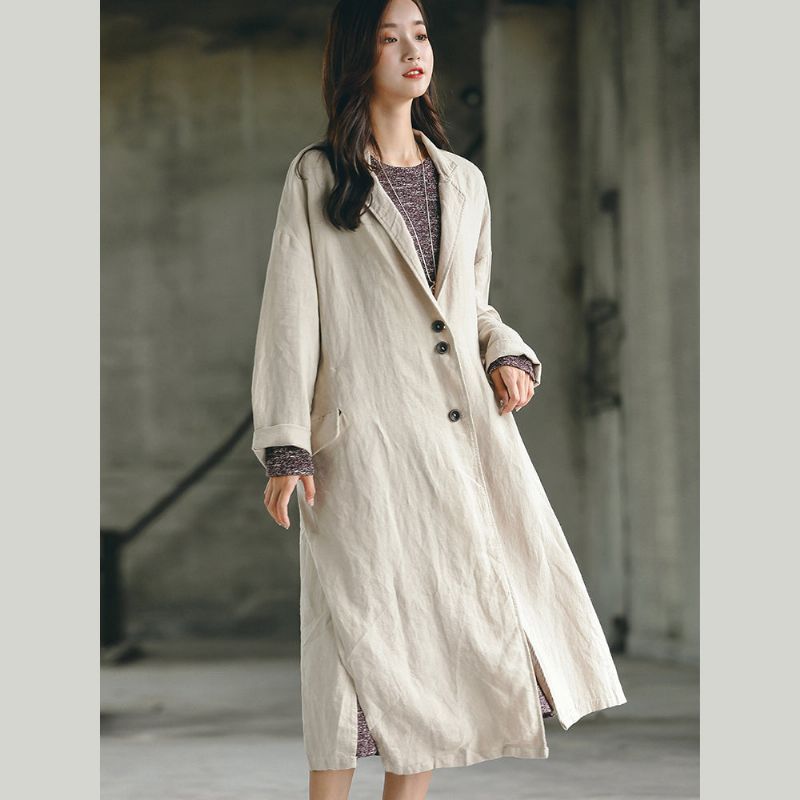 Dames Naakt Lange Jas Oversized Gekerfde Trenchcoat Zij Open Wijde Jas - Dames trenchcoats