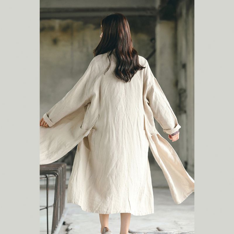 Dames Naakt Lange Jas Oversized Gekerfde Trenchcoat Zij Open Wijde Jas - Dames trenchcoats