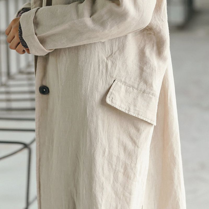 Dames Naakt Lange Jas Oversized Gekerfde Trenchcoat Zij Open Wijde Jas - Dames trenchcoats