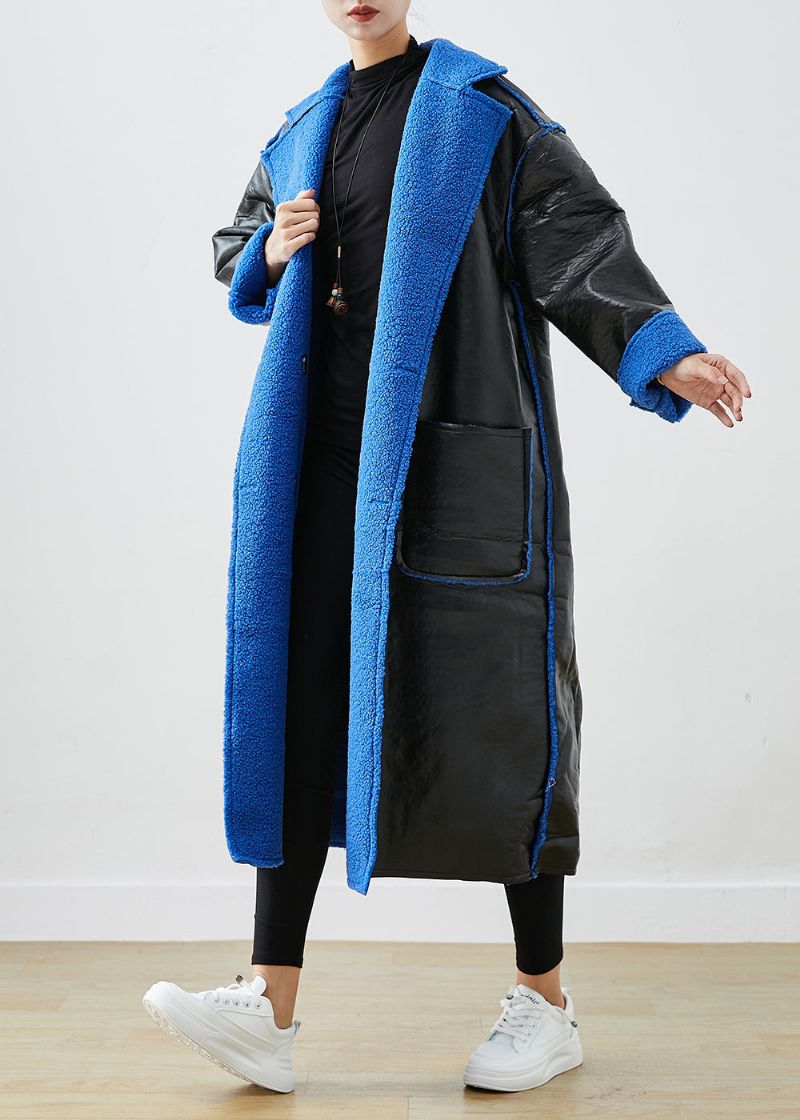 Dames Zwart Fleece Wol Gevoerd Slijtage Aan Beide Zijden Kunstleer Jas Uitloper Winter - Dames trenchcoats