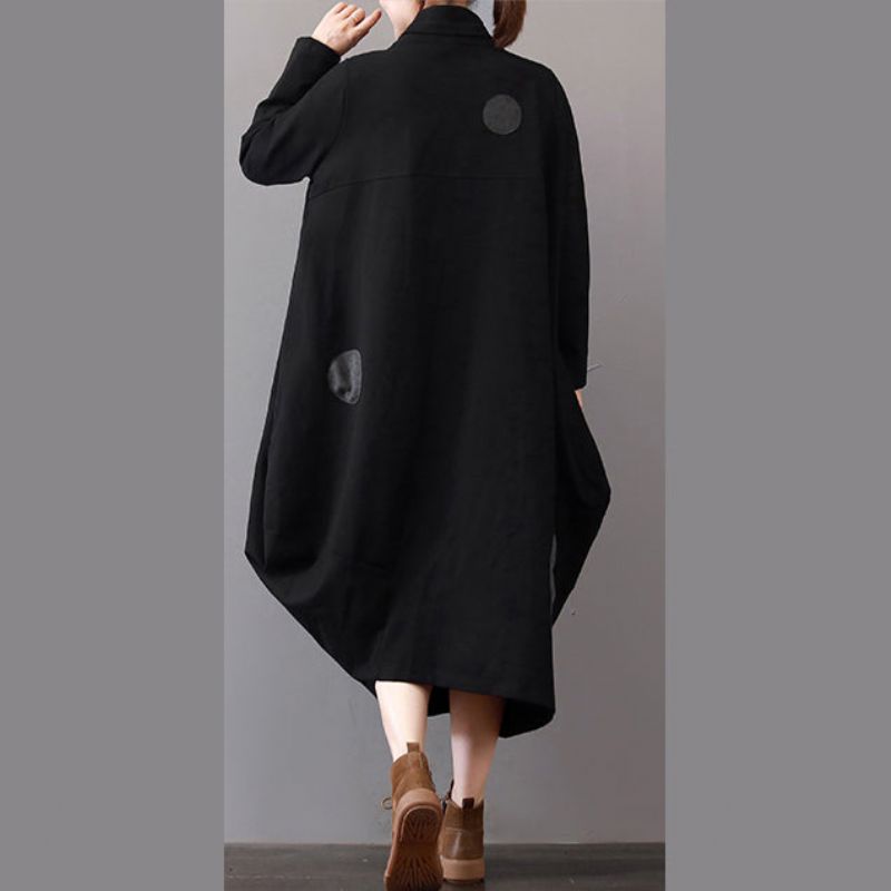 Dames Zwarte Jassen Plus Size Kleding Winterjas Met Ritssluiting Elegante Maxi-jas Met Reverskraag - Dames trenchcoats