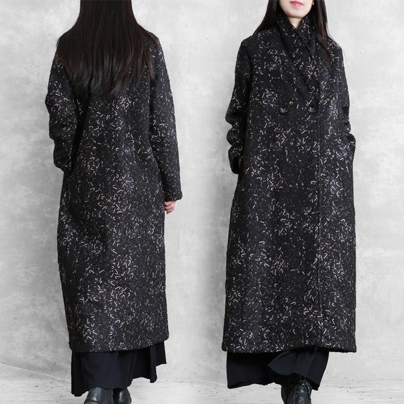 Dames Zwarte Print Plus Size Tuniekjas Mode-ideeën Jas Met Ingekerfde Zakken - Dames trenchcoats