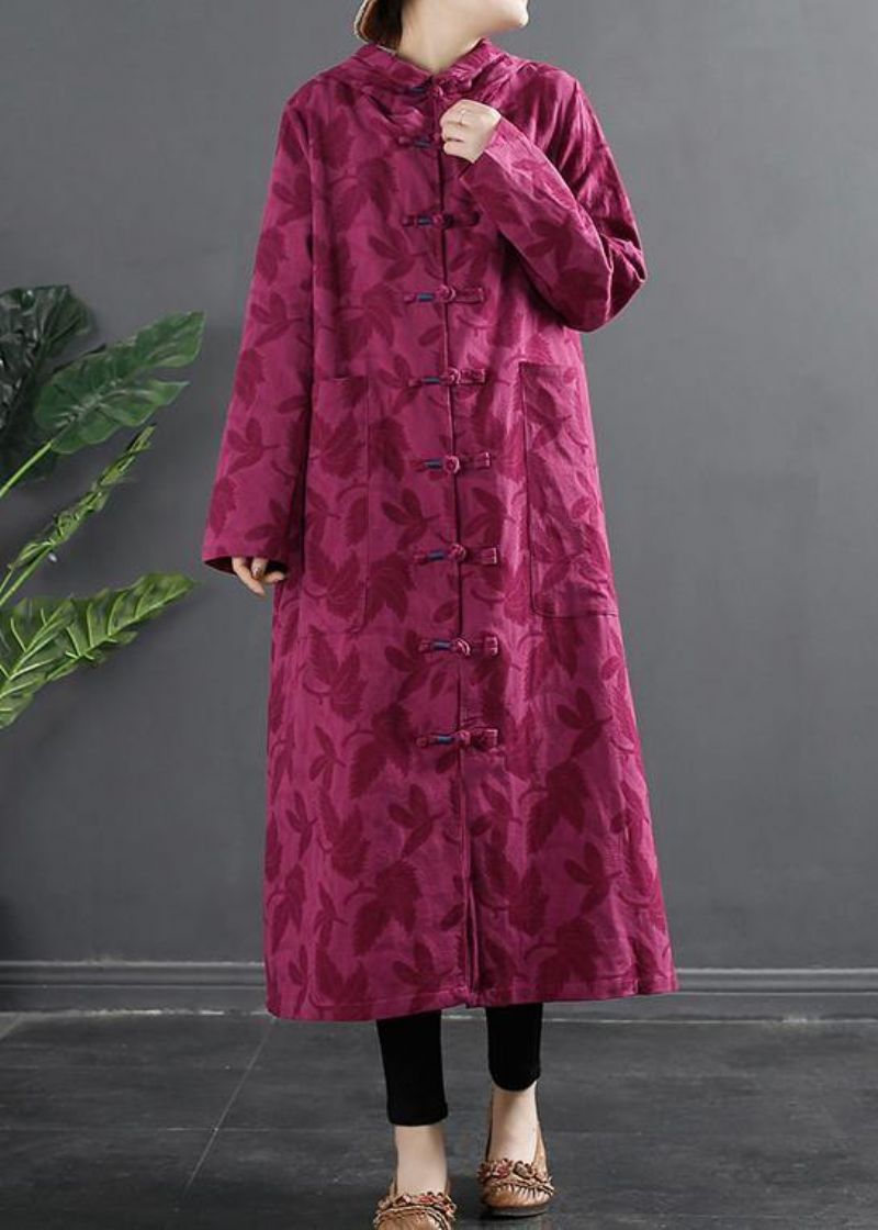 Damesjurk Met Chinese Knoop En Roze Jacquard Gewaden Met Capuchon