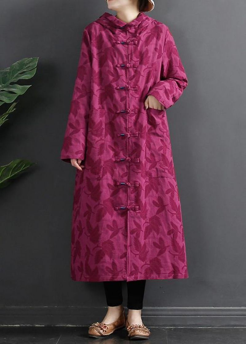 Damesjurk Met Chinese Knoop En Roze Jacquard Gewaden Met Capuchon - Groen