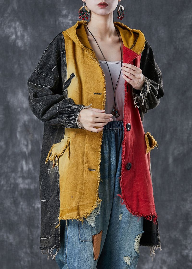 Diy Colorblock Asymmetrische Patchwork Denim Jas Uitloper Lente - Dames trenchcoats